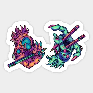 Monster Drawing Hands Sticker